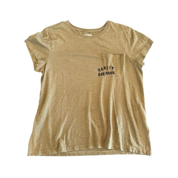 Harley Davidson Women’s Large T Shirt Olive Tour Of Duty Pocket Relaxed Fit Tee - Picture 3 of 9